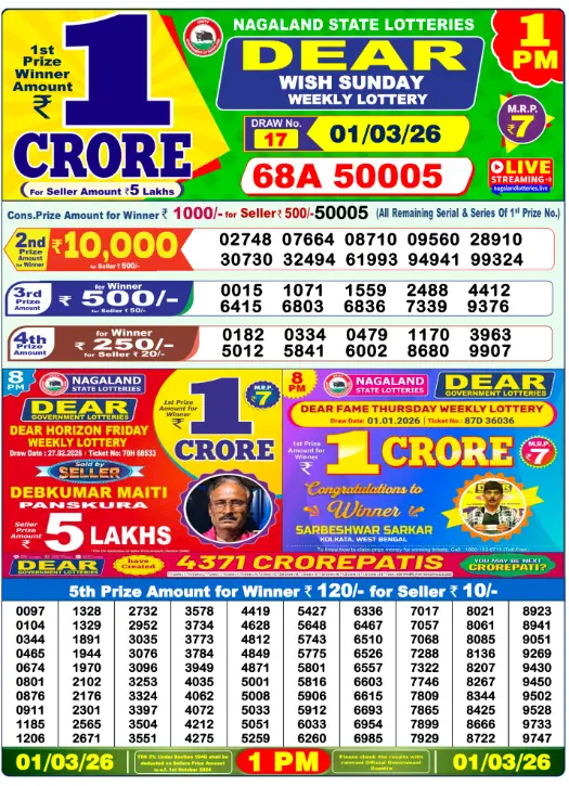 Lottery Sambad 1 PM Result 02 March 2026 Dear Yamuna Winner List
